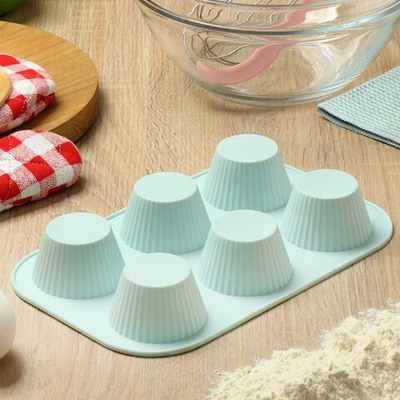 Форма для выпечки силикон, 17.5х25.5 см, прямоуг, 6 кексов, Daniks, Квантум, Y4-5173