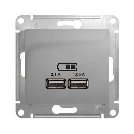 Розетка USB встраиваемая Systeme Electric Glossa, 2,1/1,05 А, 5 В, IP20, алюминий