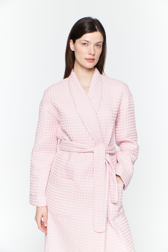 Вафельный халат с кантом земляничный