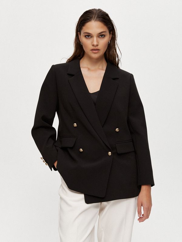 Жакет двубортный укороченный, черный