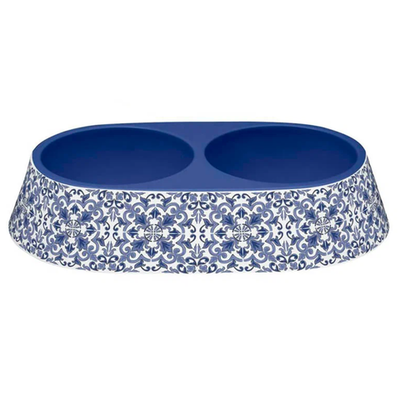 Tarhong миска для животных двойная "canyon", синяя с рисунком, 38.4х23.1х7.7см/950мл