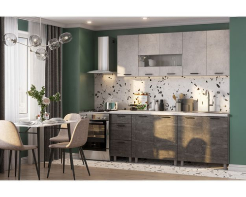 Кухонный гарнитур Модус (2,0м) (ЛДСП) (без столешниц) (Белый / Цемент светлый /Камень тёмный) SV