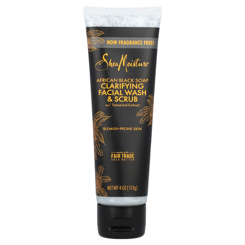 SheaMoisture, Очищающее мыло и скраб для лица с экстрактом тамаринда, африканское черное мыло, без отдушек, 113 г (4 унции)