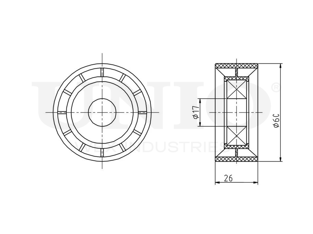 Ролик направляющий приводного ремня UNIO TNS-10007