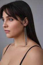 Серьги длинные цепочки на замке левербек, оттенки серебро и графит