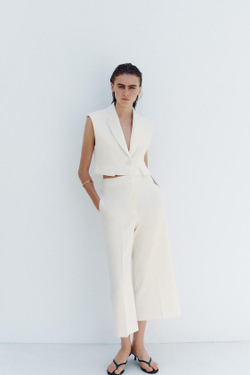 ZARA БРЮКИ-КЮЛОТЫ С ВЫСОКОЙ ПОСАДКОЙ, ЭКРЮ