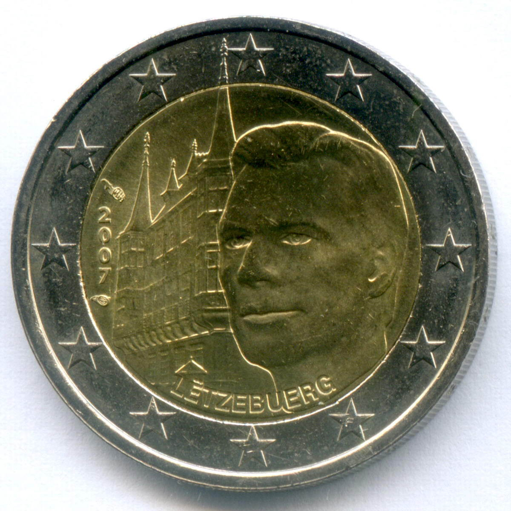 2 евро 2007 год. Люксембург. Дворец Великих герцогов. Биметалл UNC