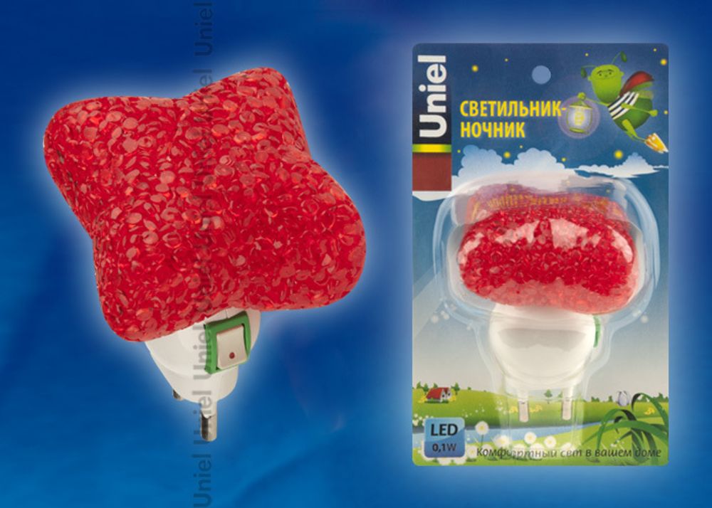 DTL-309-Звездочка/RED/1LED/0,1W Светильник-ночник. Выключатель на корпусе. Блистер