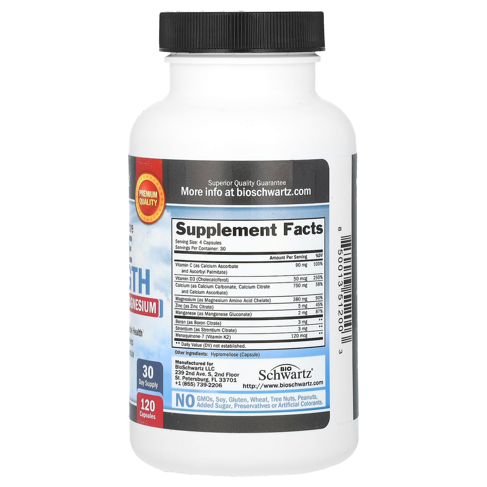 BioSchwartz, Bone Strength, кальций + D3, K2 и магний, 120 капсул