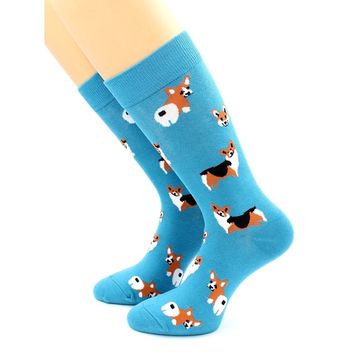 Носки с принтом "Корги" голубые Hobby Line