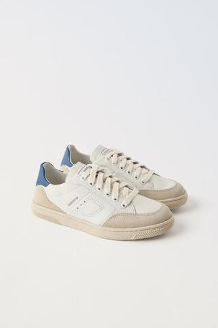 ZARA КОЖАНЫЕ КРОССОВКИ В СТИЛЕ РЕТРО, ЭКРЮ/БЕЛЫЙ
