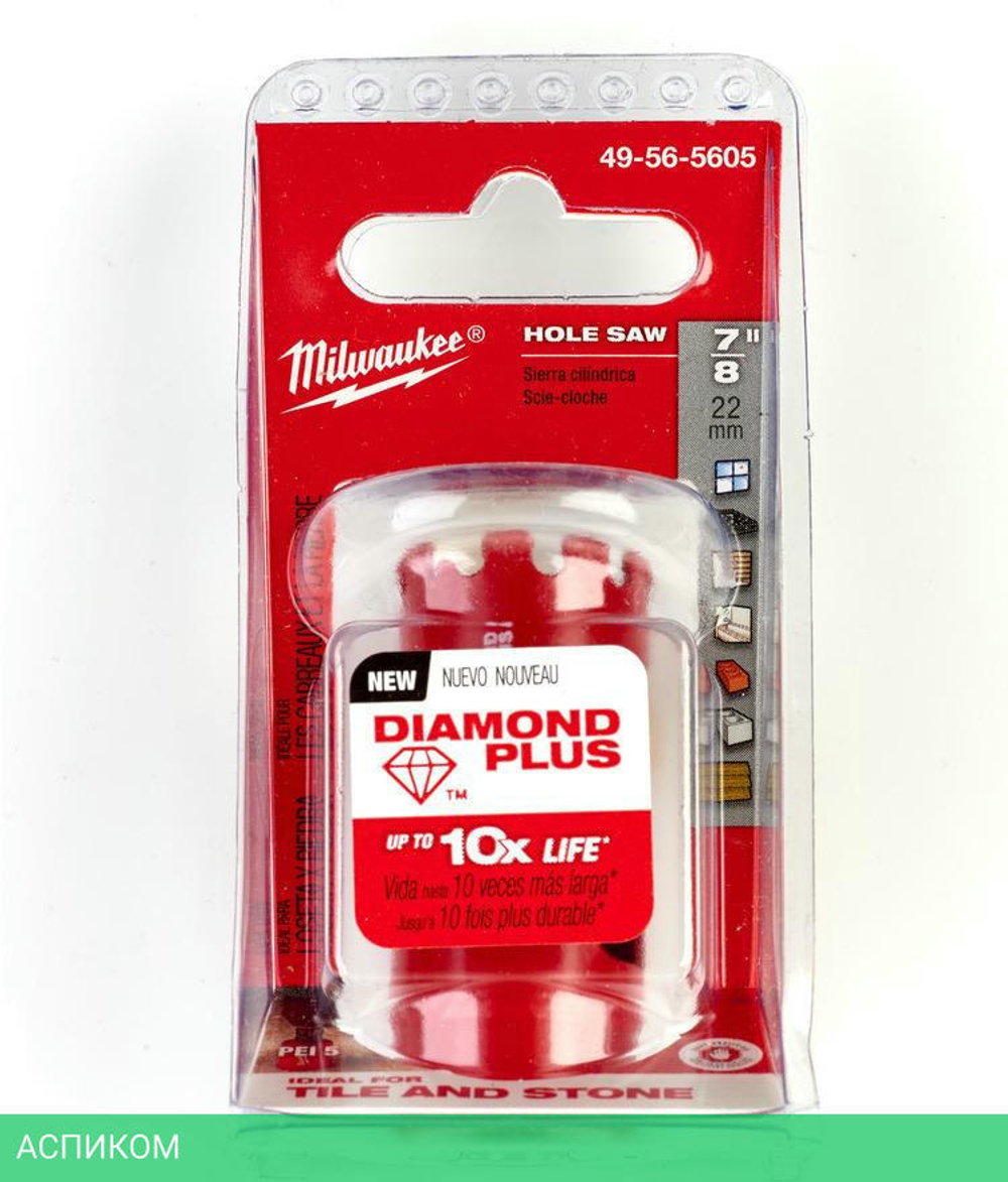 Коронка Milwaukee Diamond Plus 22мм 1/2"x20 (49565605)