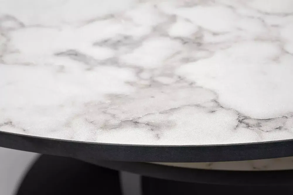 "Олимп" стол журнальный раздвижной из HPL 80-131х131см, Н43,5, цвет столешницы мрамор "Каррара"