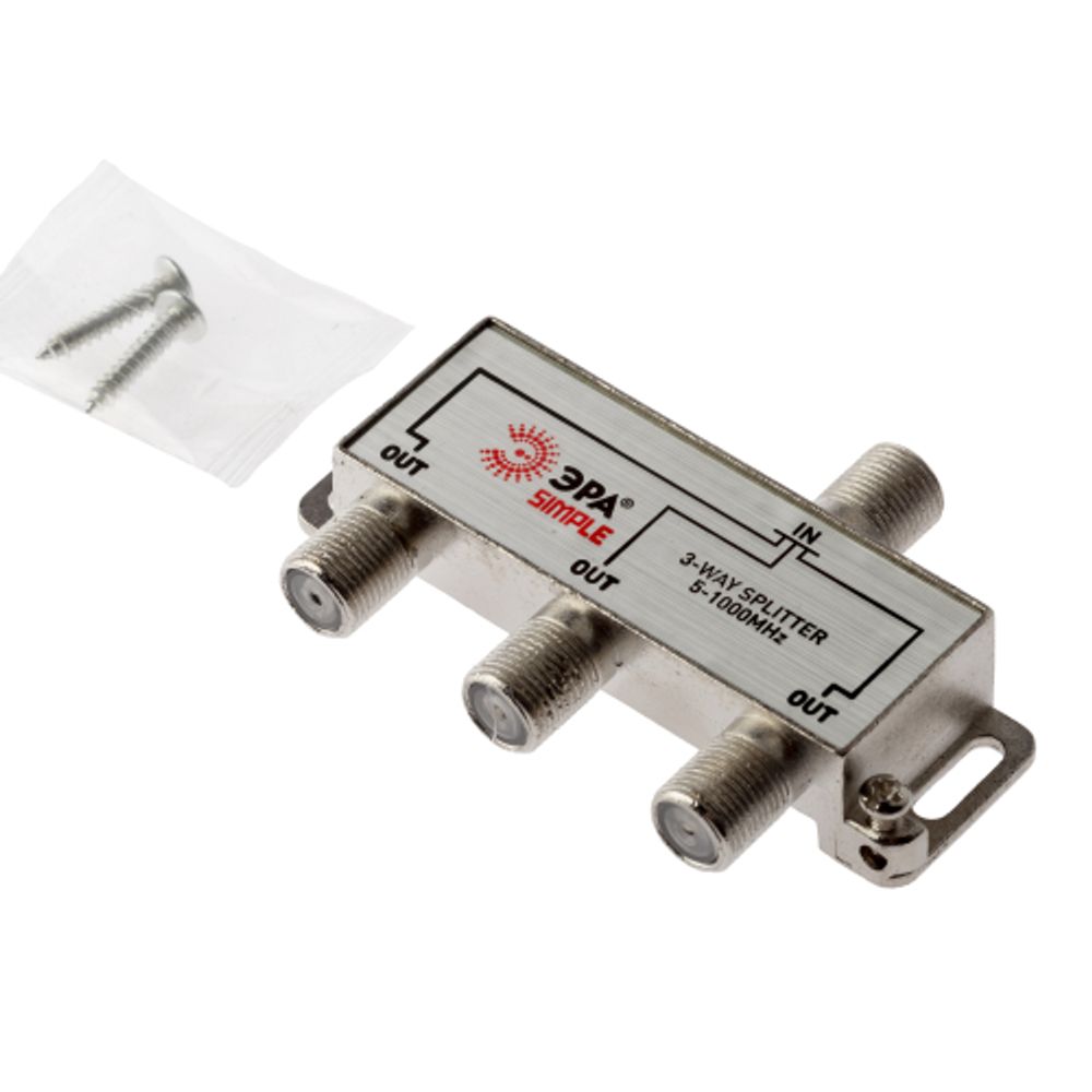 Делитель ТВ ЭРА SIMPLE DS-F-02 3 ответвления под F разъём 5-1000 МГц упаковка 1 шт | Разъёмы, переходники, ТВ делители