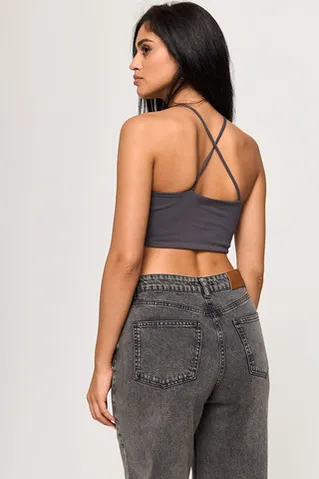 Топ с вырезом капля из хлопка цвета графит