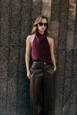 ZARA АТЛАСНЫЙ ТОП С ГОРЛОВИНОЙ ХАЛТЕР, БУРГУНДИ