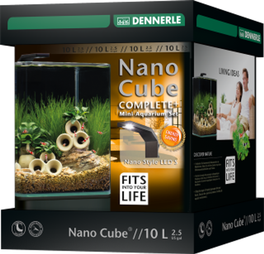 Dennerle NanoCube Complete Plus Style - Нано-аквариум с расширенным комплектом для установки и светильником Nano Style S, 10 л