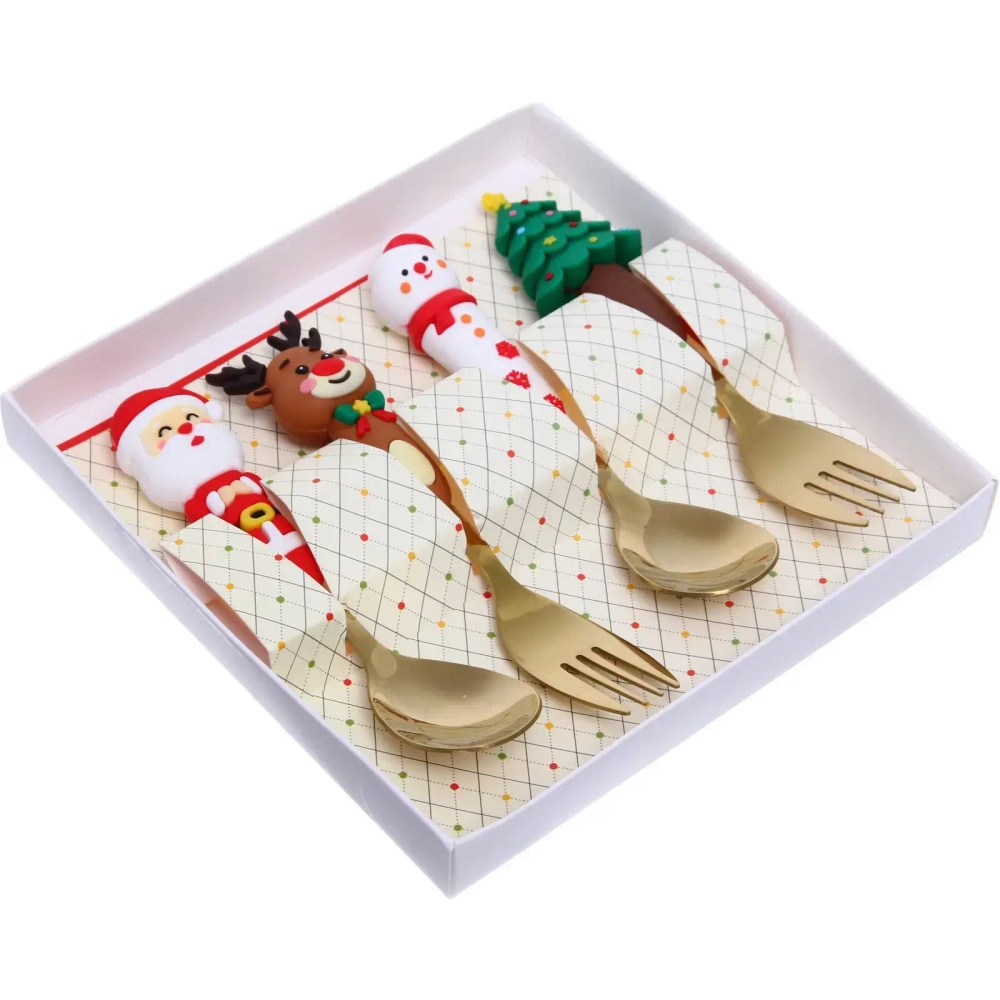 Набор для десерта «Новогодний микс» 4предмета (2ложки+2вилки) в подарочной коробке,цвет золото