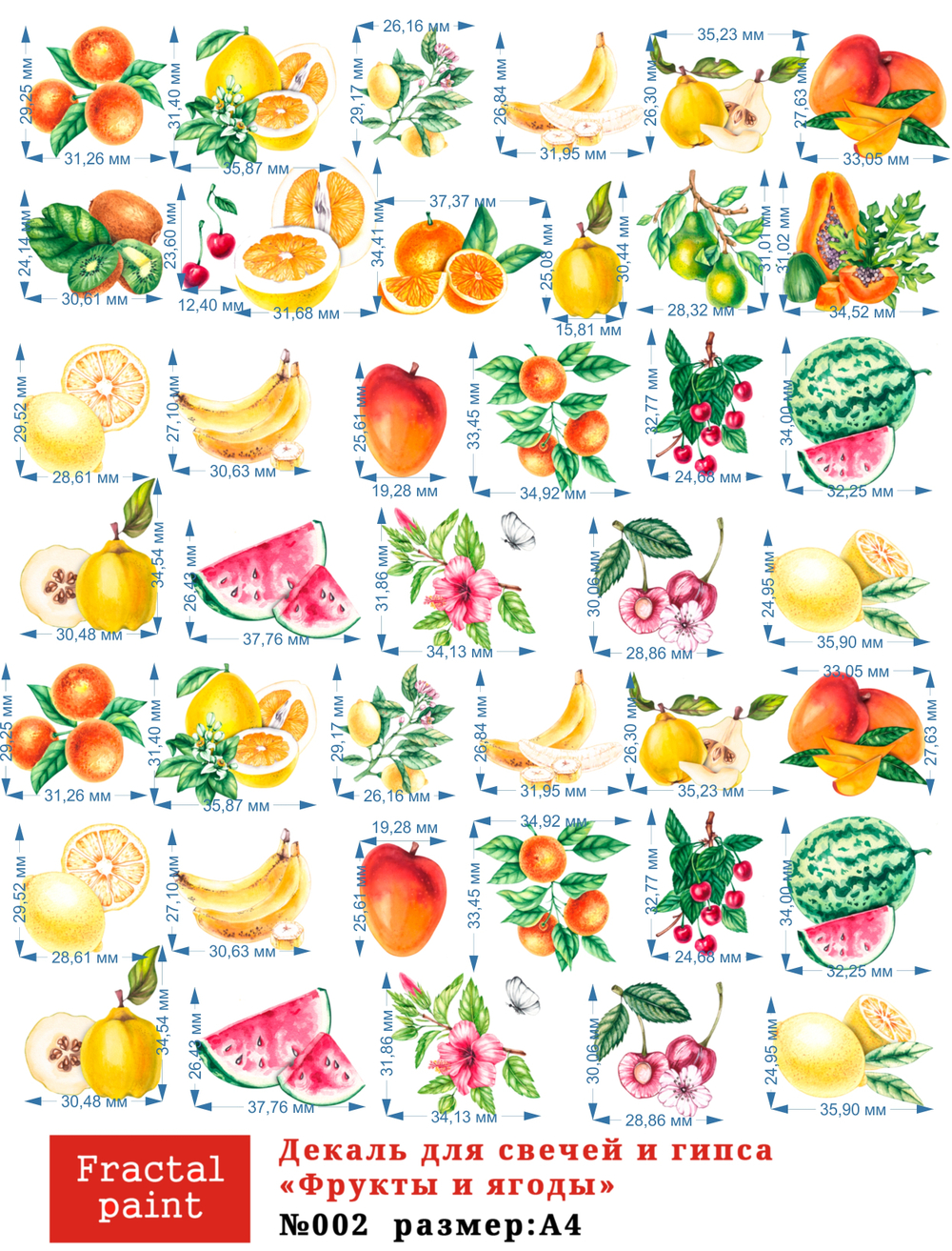 Трансфер переводной - декаль для свечей и гипса фрукты, ягоды 002
