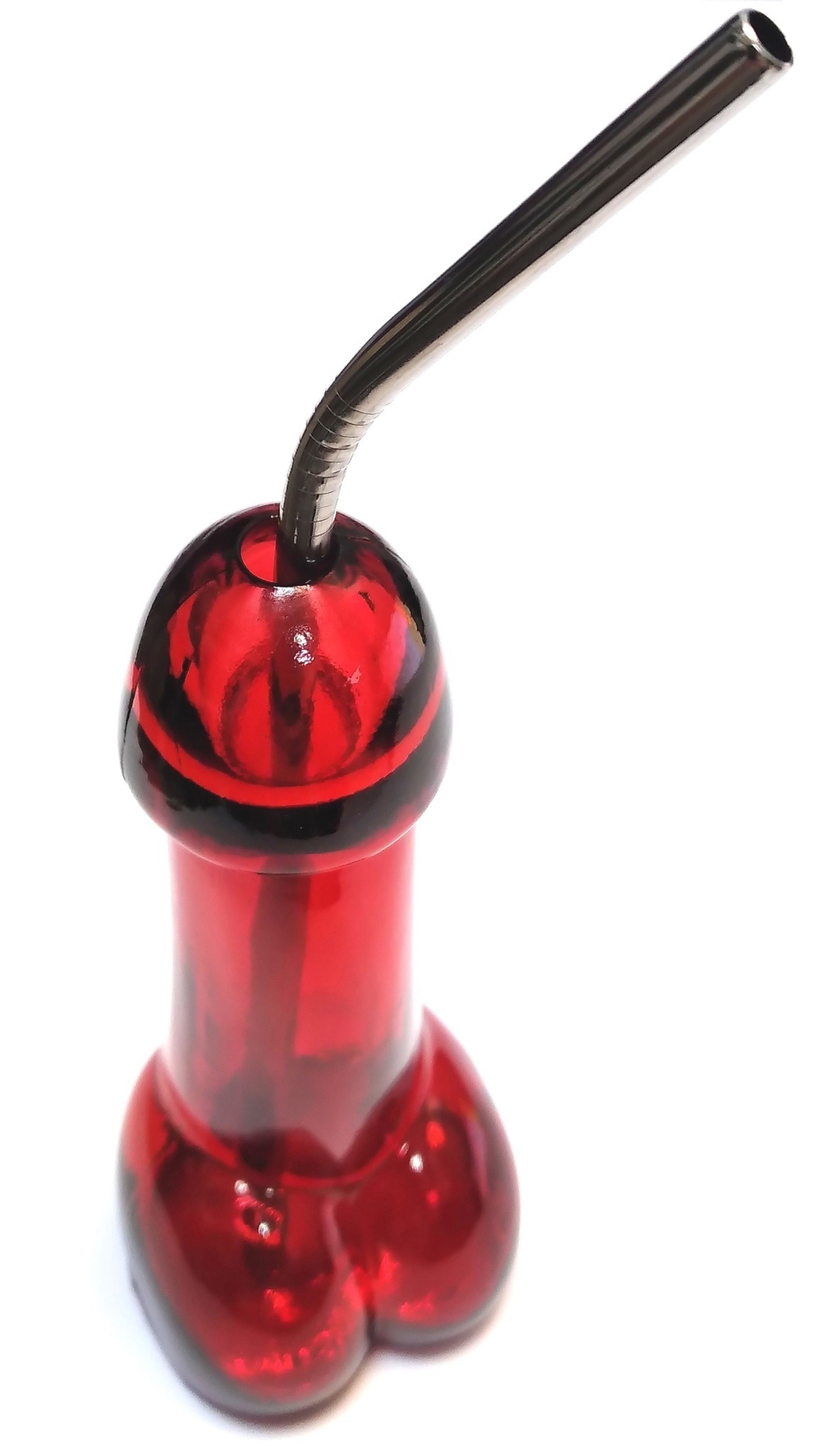 Бокал красный в форме пениса 150 мл воронка и трубочка