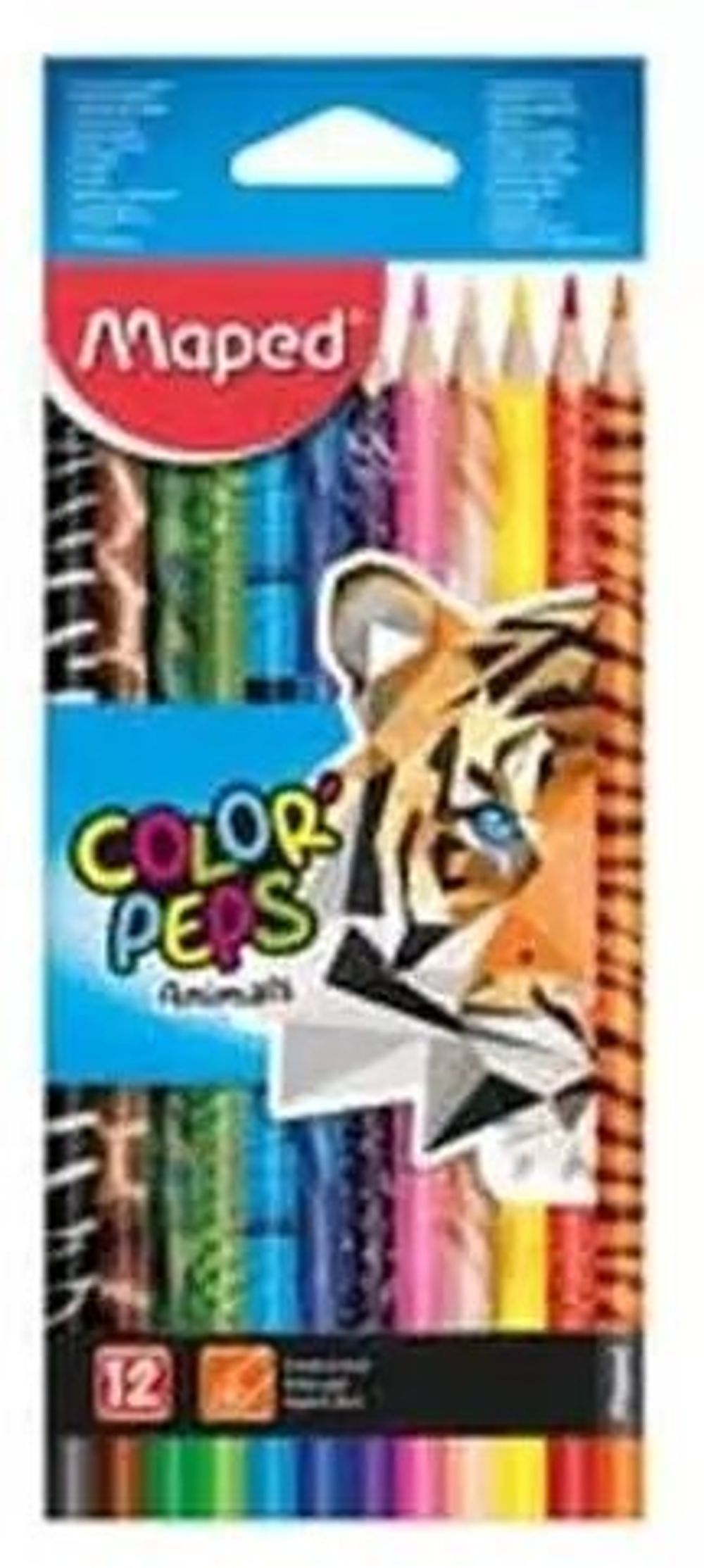 Карандаши цветные MAPED (Франция) "Color'Peps Animals'", 12 цветов, трехгранные, заточенные, европодвес, 832212