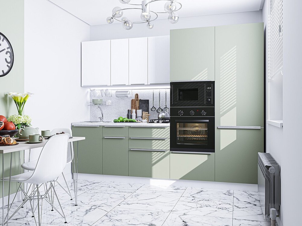 Прямая модульная кухня Фьюжн-07 Silky White/Silky Mint - Graphite 2140*2700*600