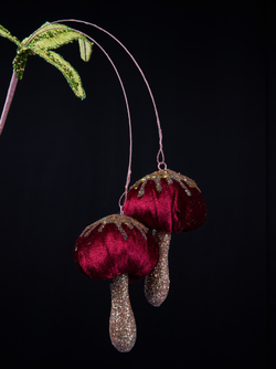 Веточка с грибами 18х41см ChristmasDeLuxe бордовая