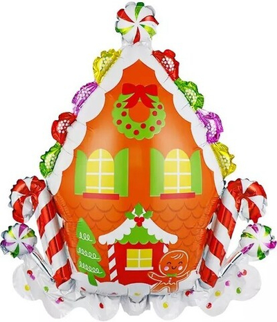 Шар с клапаном (14''/36 см) Пряничный домик на палочке