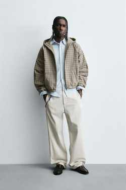 ZARA КУРТКА СВОБОДНОГО КРОЯ В КЛЕТКУ, БЕЖЕВЫЙ