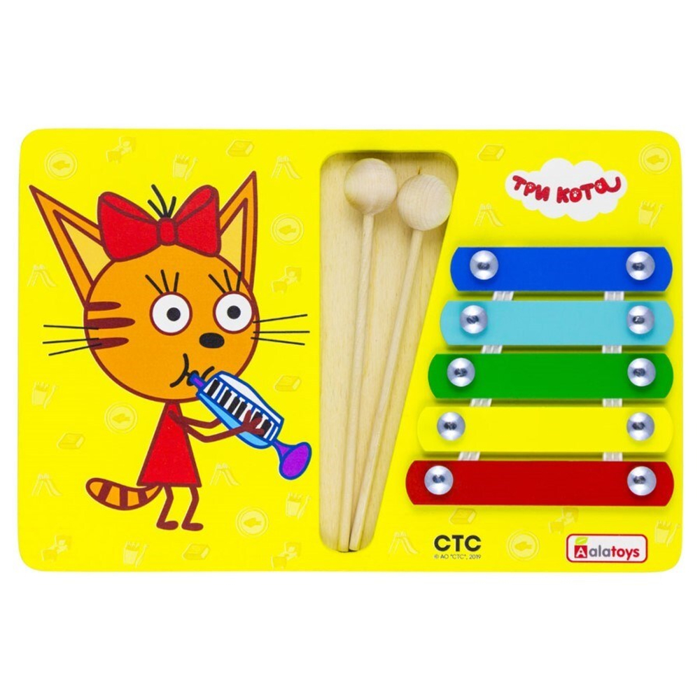 Металлофон Карамелька Три кота, развивающая игрушка для детей, обучающая игра из дерева