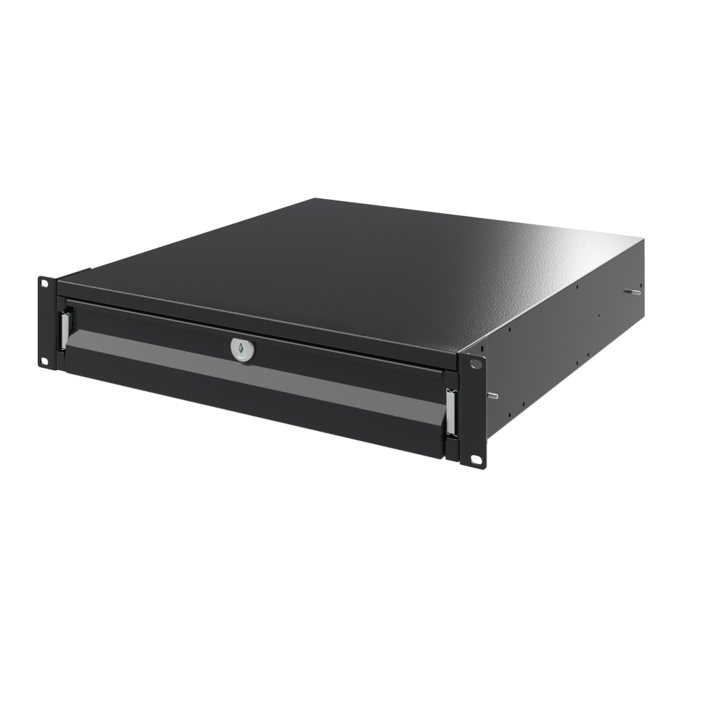 Ящик 2U выдвижной с ключом, глубина 300мм, для 19" IT-корпусов, RAL9005