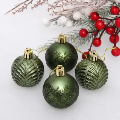 Новогодние шары 5 см (набор 4 шт) «Лесная тайна», изумруд