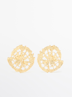 Massimo Dutti Круглые кружевные серьги, золотистый