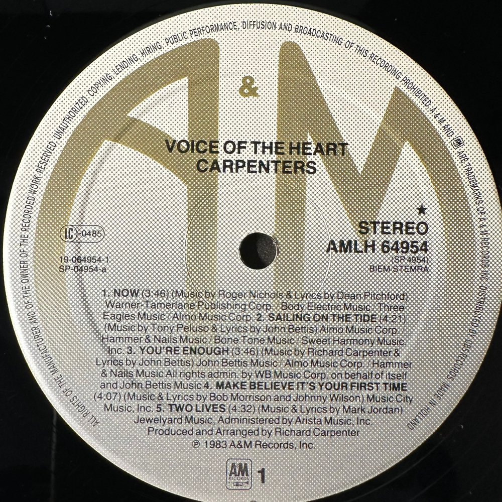 Carpenters ‎– Voice Of The Heart (Голландия 1983г.)