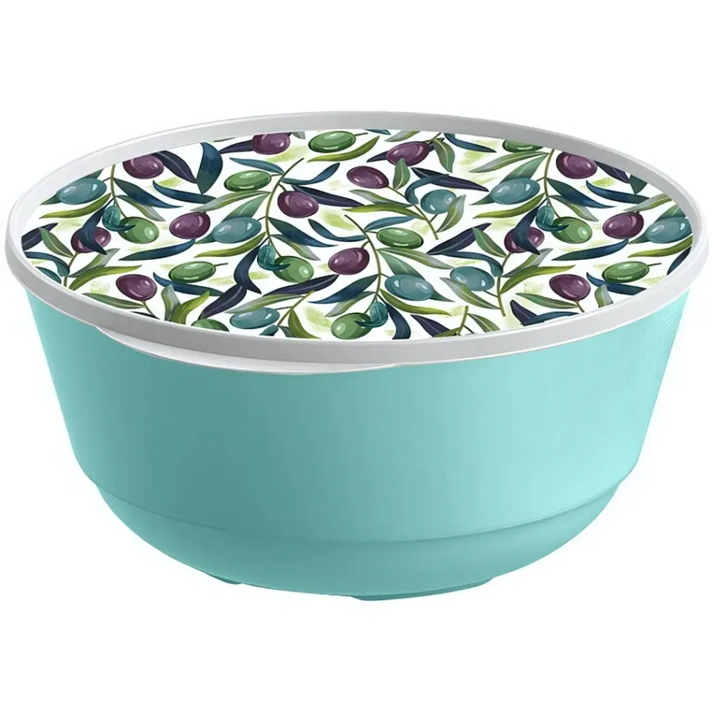 Миска пластиковая 3л «Bergamo» с крышкой с декором (зеленый)