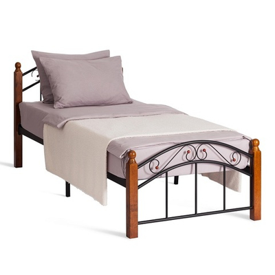 Кровать AT-8077 - дерево гевея/металл, 90*200 см (Single bed), красный дуб/черный