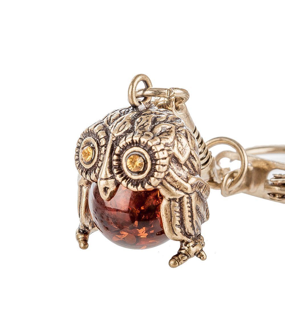 AM- 090 Брелок «Филин шарик» (латунь, янтарь)