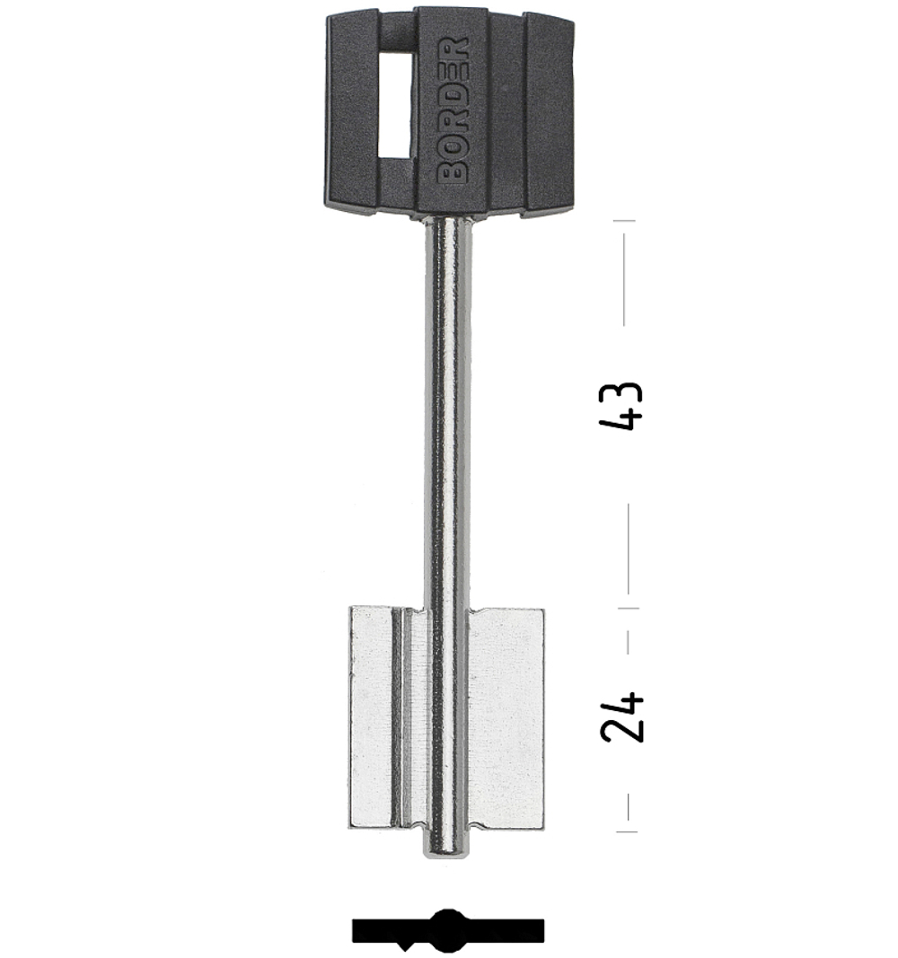 Заготовка сувальдного ключа 10642 Бордер-5 литье (92*21*24мм) (5мм) пластик (BRD5DP)