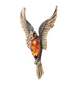 AM- 952 Брошь «Феникс» (латунь, янтарь)