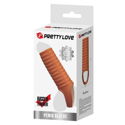 Телесная насадка на пенис с ребрышками и подхватом мошонки (Цвет: телесный)