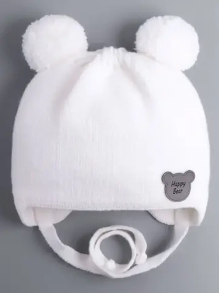 Шапка детская осенняя с завязками и помпонами