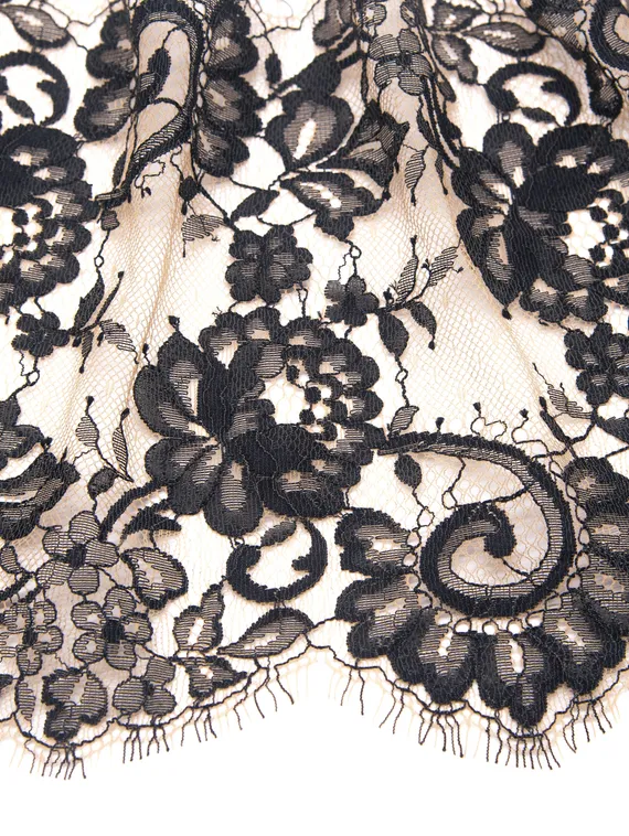 01-59 Кружево шантильи 22 см, бежевый/черный (брак)