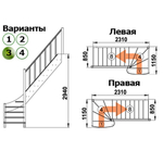 Лестница ЛС-07м/3 П с подступенками сосна (4 уп)