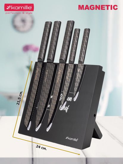 Набор ножей 6 предметов Kamille KM 7636 на магнитной подставке