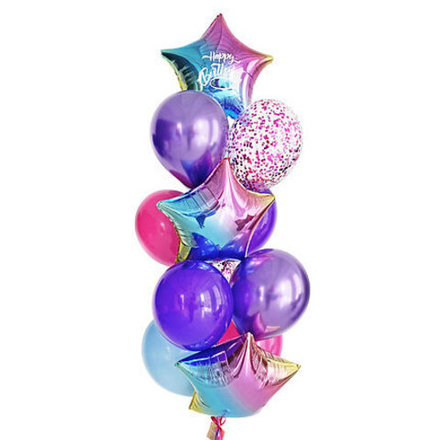Связка воздушных шаров с радужными звездами
