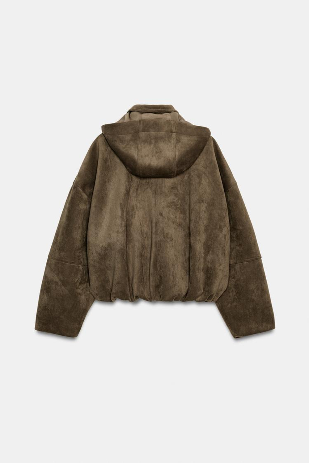 ZARA БОМБЕР ОВЕРСАЙЗ ИЗ ИСКУССТВЕННОЙ ЗАМШИ С КАПЮШОНОМ, ХАКИ