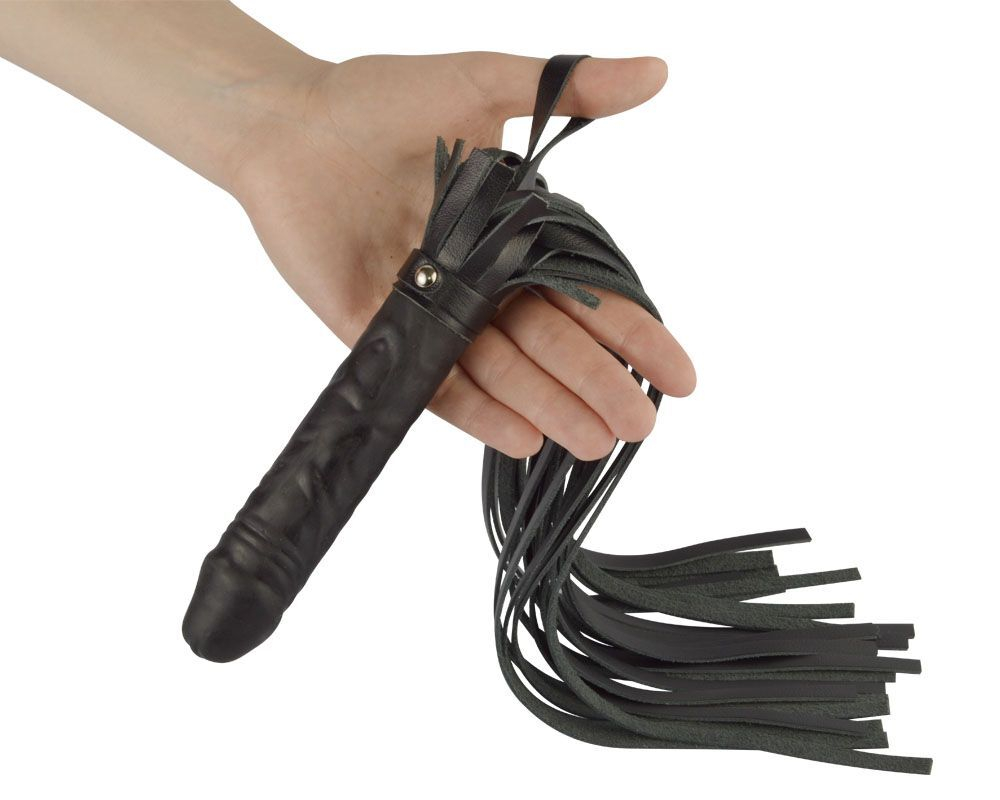 Чёрная плеть "Ракета А" с ручкой-фаллосом - 50 см.