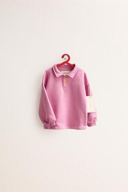 ZARA TIMELESS - ОДНОТОННАЯ ТОЛСТОВКА С ВОРОТНИКОМ ПОЛО, РОЗОВЫЙ