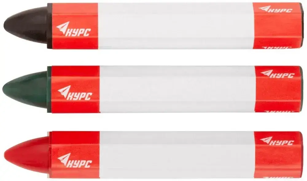 Карандаши строительные восковые набор 3 шт. (черный, зеленый, красный ) 95 мм