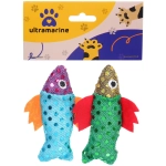 Игрушка - рыбка для кошек в наборе 2шт «ИГРУЛИК», с перышками, цвет синий и желтый, 9,5*3см